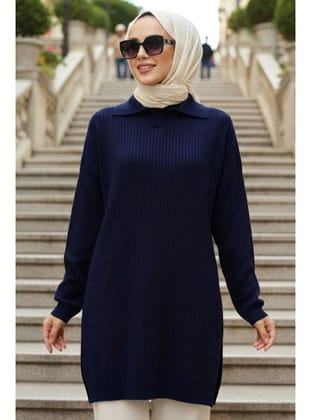 Lacivert Tesettür Triko Kazak 10921L
