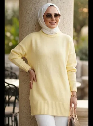 Sarı Tesettür Triko Kazak 87181SR