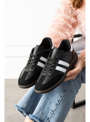Siyah Beyaz Unisex Kadın Erkek Şeritli Rahat Taban Günlük Sneaker Spor Ayakkabı Sm03