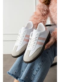 Beyaz Pudra Unisex Şeritli Rahat Taban Günlük Sneaker Spor Ayakkabı Sm03