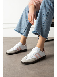 Beyaz Pudra Unisex Şeritli Rahat Taban Günlük Sneaker Spor Ayakkabı Sm03