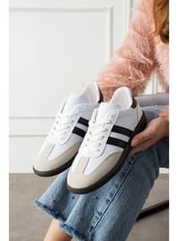 Beyaz Siyah Şeritli Rahat Taban Günlük Sneaker Spor Ayakkabı Unisex