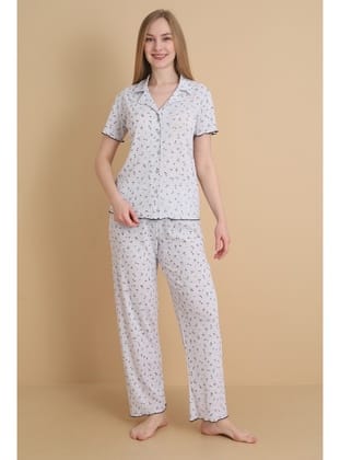 Mirano 1714 Çiçekli Pointel İnce Kumaş Düğmeli Kısa Kollu Kadın Pijama Takımı