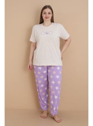 Mirano 4504 Yıldız Desenli Kısa Kollu Pamuklu Penye Büyük Beden Kadın Pijama Takımı