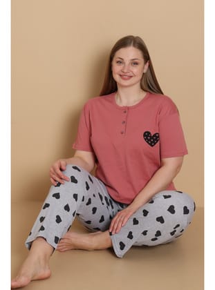 Mirano 4515 Kalpli Kısa Kollu Pamuklu Penye Büyük Beden Kadın Pijama Takımı