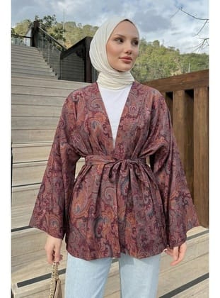 Şal Desen Kuşaklı Kimono 2375 - MÜRDÜM