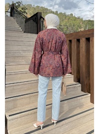 Şal Desen Kuşaklı Kimono Mürdüm