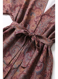 Şal Desen Kuşaklı Kimono Mürdüm