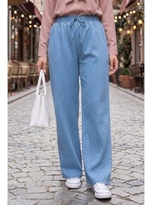 Beli Lastikli Kot Pantolon 1417 - Mavi