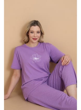Mirano 4501 Kısa Kollu Lila Süprem Kumaş Büyük Beden Kadın Pijama Takımı