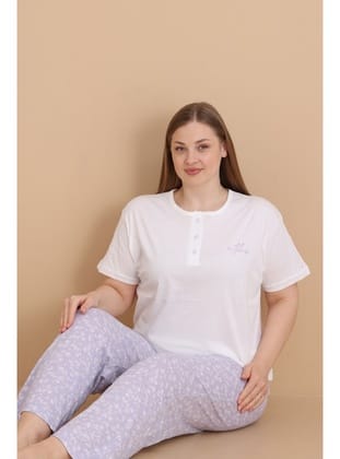 Mirano 4514 Çiçekli Kısa Kollu Pamuklu Penye Büyük Beden Kadın Pijama Takımı