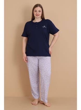 Mirano 4514 Çiçekli Kısa Kollu Pamuklu Penye Büyük Beden Kadın Pijama Takımı