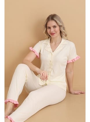 Mirano 9500 Düz Renk Pegasus Kumaş Düğmeli Kısa Kolu Kadın Pijama Takımı