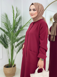 Salaş Tesettür Pantolonlu Paris Kumaş Takım - Bordo