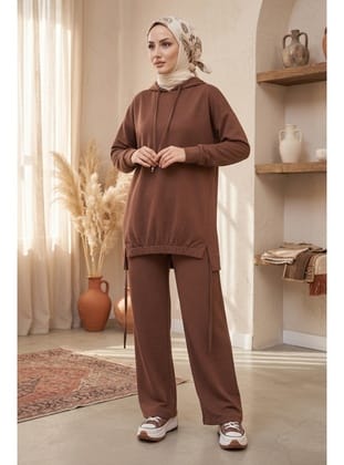 Kapüşonlu Tunik Pantolon Takım 1682 - Kahve
