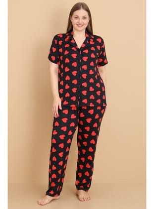 Mirano 2854 Kalpli Milan Kumaş Kısa Kollu Düğmeli Büyük Beden Kadın Pijama Takımı
