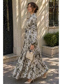 Desenli Tesettür Jessica Elbise B607 Yeşil