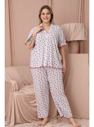 Mirano 1851 Pointel İnce Kumaş Düğmeli Kısa Kollu Büyük Beden Kadın Pijama Takımı