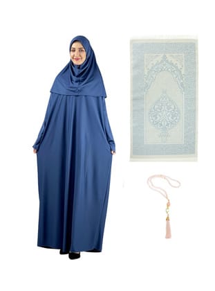 Namaz Elbisesi Seccade ve Tesbih Seti İndigo