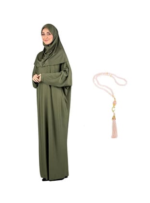 Tesettür Namaz Elbisesi Seti Koyu Yeşil