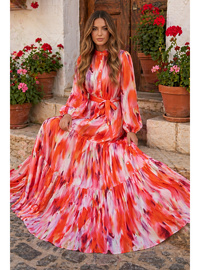Desenli Tesettür Jessica Elbise B594 Oranj