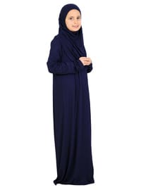 Penye Çocuk Namaz Elbisesi Çantalı Lacivert