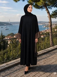 Kollar Kare Desen Pul Payet Garnili Salaş Kesim Bedensiz Ferace Elbise Siyah Gold Filizzade
