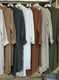 Kadın Müslin Kumaş %100 Pamuklu Pantolonlu Takım - Sütlü Kahve
