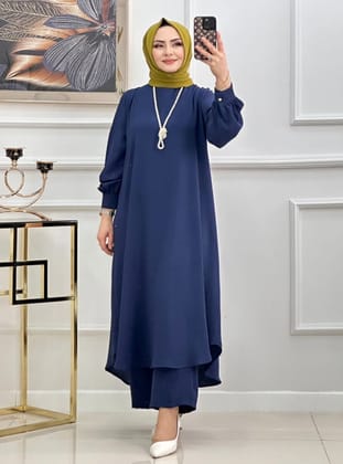 Rahat Kesim Tesettür Pantolon Takım - Lacivert - MODANURSEDA