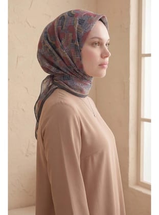Soft Eşarp Melodi Desen Gri 90x90