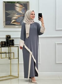 Büyük Beden Asimetrik Pantolon Takım - Antrasit