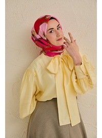 Twill İpek Eşarp Kemer Desen Fuşya 90x90