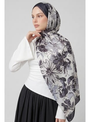 Orkide Çiçek Desen Siyah Soft Pamuk Şal
