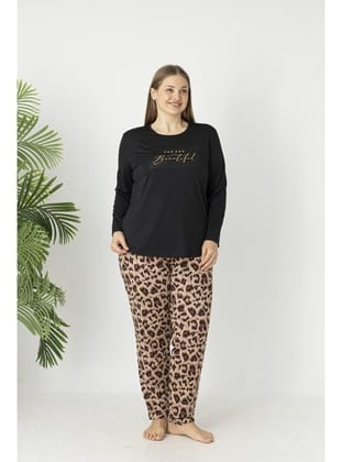 Estiva Kadın Kaplan Alt Desenli Soft Uzun Kollu Battal Pijama Takımı 