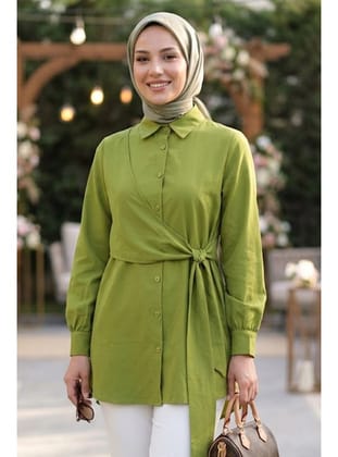 Yandan Bağlamalı Fıstık Yeşili Tesettür Tunik 10126FY