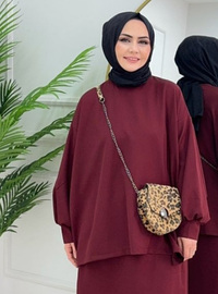 Tesettür Dabıl Kumaş Oversize Takım - Bordo