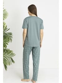 Estiva Kadın Kalp Alt Desenli Kısa Kollu Soft Pijama Takımı Yeşil