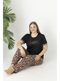 Estiva Kadın Kaplan Alt Desenli Kısa Kollu Soft Battal Pijama Takımı