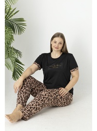 Estiva Kadın Kaplan Alt Desenli Kısa Kollu Soft Battal Pijama Takımı