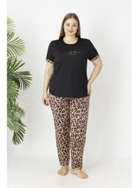 Estiva Kadın Kaplan Alt Desenli Kısa Kollu Soft Battal Pijama Takımı