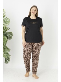 Estiva Kadın Kaplan Alt Desenli Kısa Kollu Soft Battal Pijama Takımı