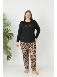 Estiva Kadın Kaplan Alt Desenli Soft Uzun Kollu Battal Pijama Takımı