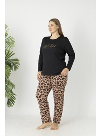 Estiva Kadın Kaplan Alt Desenli Soft Uzun Kollu Battal Pijama Takımı