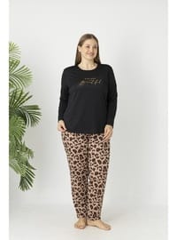 Estiva Kadın Kaplan Alt Desenli Soft Uzun Kollu Battal Pijama Takımı