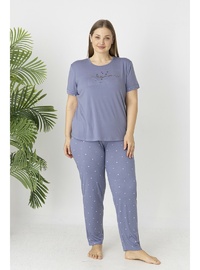 Estiva Kadın Puantiye Alt Desenli Kısa Kollu Soft Battal Pijama Takımı LİLA
