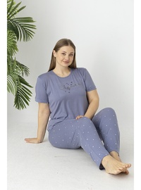 Estiva Kadın Puantiye Alt Desenli Kısa Kollu Soft Battal Pijama Takımı LİLA