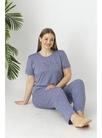 Estiva Kadın Puantiye Alt Desenli Kısa Kollu Soft Battal Pijama Takımı LİLA