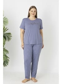 Estiva Kadın Puantiye Alt Desenli Kısa Kollu Soft Battal Pijama Takımı LİLA