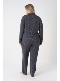 Estiva Kadın Yıldız Desenli Lacivert Önden Düğmeli Soft Battal Pijama Takımı