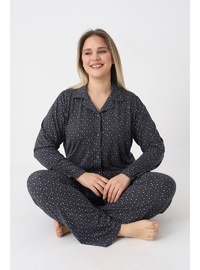 Estiva Kadın Yıldız Desenli Lacivert Önden Düğmeli Soft Battal Pijama Takımı